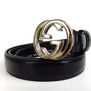 Authentic GUCCI 036.2194.0980.5 Interlocking Small GG 70/28 Leather Belt [Used]